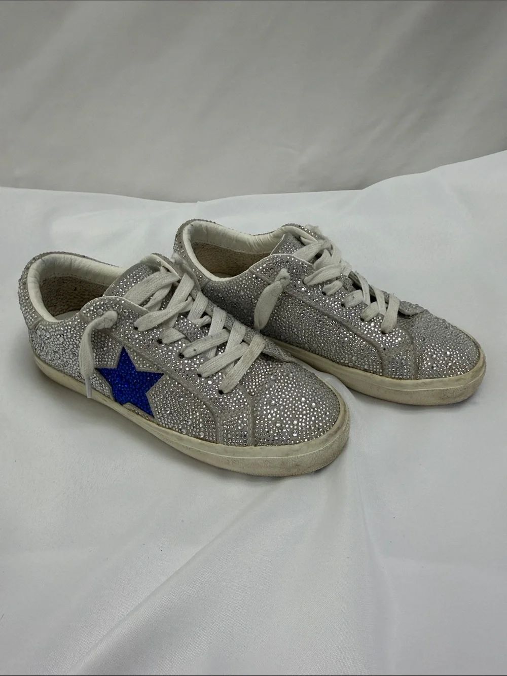 Vintage Havana Silver Glitter Sneakers with Blue Star